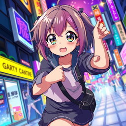 A vibrant and detailed anime-style illustration of a young character in a dynamic pose