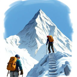 A detailed illustration of the first ascent of Mount Everest