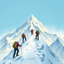 A detailed illustration of the first ascent of Mount Everest