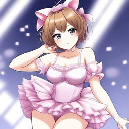 A cute, flustered, and seductive anime-style waifu with cat ears and a ballerina outfit