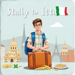 Create a book cover featuring a young man departing for Italy to study politics