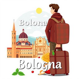 Create a book cover featuring a young man departing for Bologna to study politics