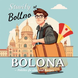 Create a book cover featuring a young man departing for Bologna to study politics