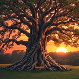 Create a cover image featuring a large, majestic tree with deep, sprawling roots and wide-reaching branches