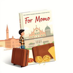 Create a book cover featuring a boy departing for Bologna to study politics