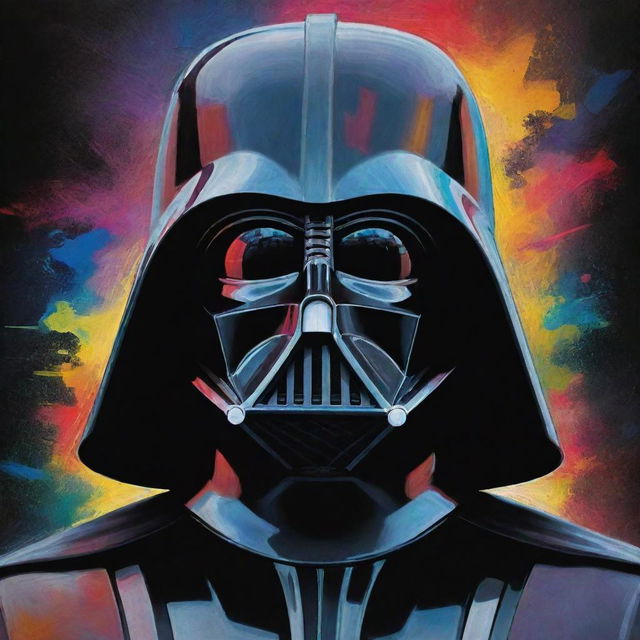 Darth Vader interpreted in abstract, vibrant style, merging Star Wars aesthetic with unusual, vivid elements.