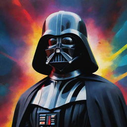 Darth Vader interpreted in abstract, vibrant style, merging Star Wars aesthetic with unusual, vivid elements.