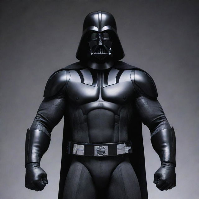 An exceptionally muscular version of Darth Vader, showcasing heightened strength and power, while preserving his iconic costume features.