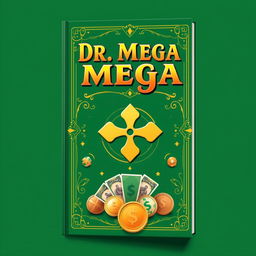 Crie uma capa de livro chamada 'Dr Mega' com a estética de loteria e sorte