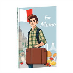 Design a book cover featuring a young man departing for Italy to study