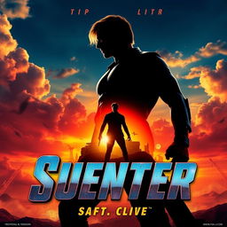 A vibrant and captivating movie poster featuring a heroic character standing against a dramatic sunset backdrop, with bold and dynamic typography for the movie title