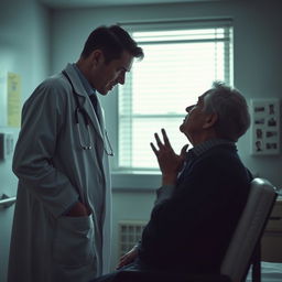 A dramatic scene where a heart specialist doctor, who was once a troubled student, confronts his former teacher in a hospital room