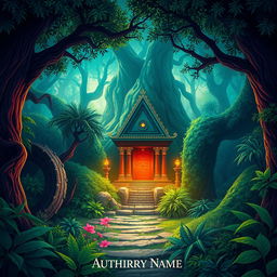 Create a captivating book cover featuring a mystical forest with a hidden ancient temple