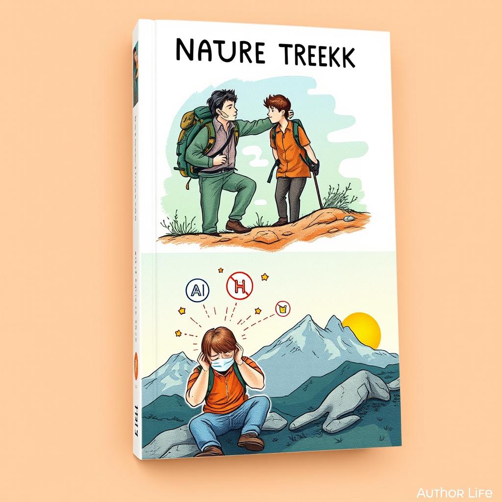 Create a book cover with two distinct images featuring an illustrative nature trek theme