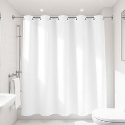 A vector image of a white shower curtain in a hotel bathroom