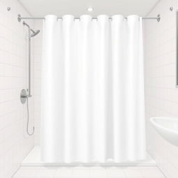 A vector image of a white shower curtain in a hotel bathroom