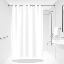 A vector image of a white shower curtain in a hotel bathroom