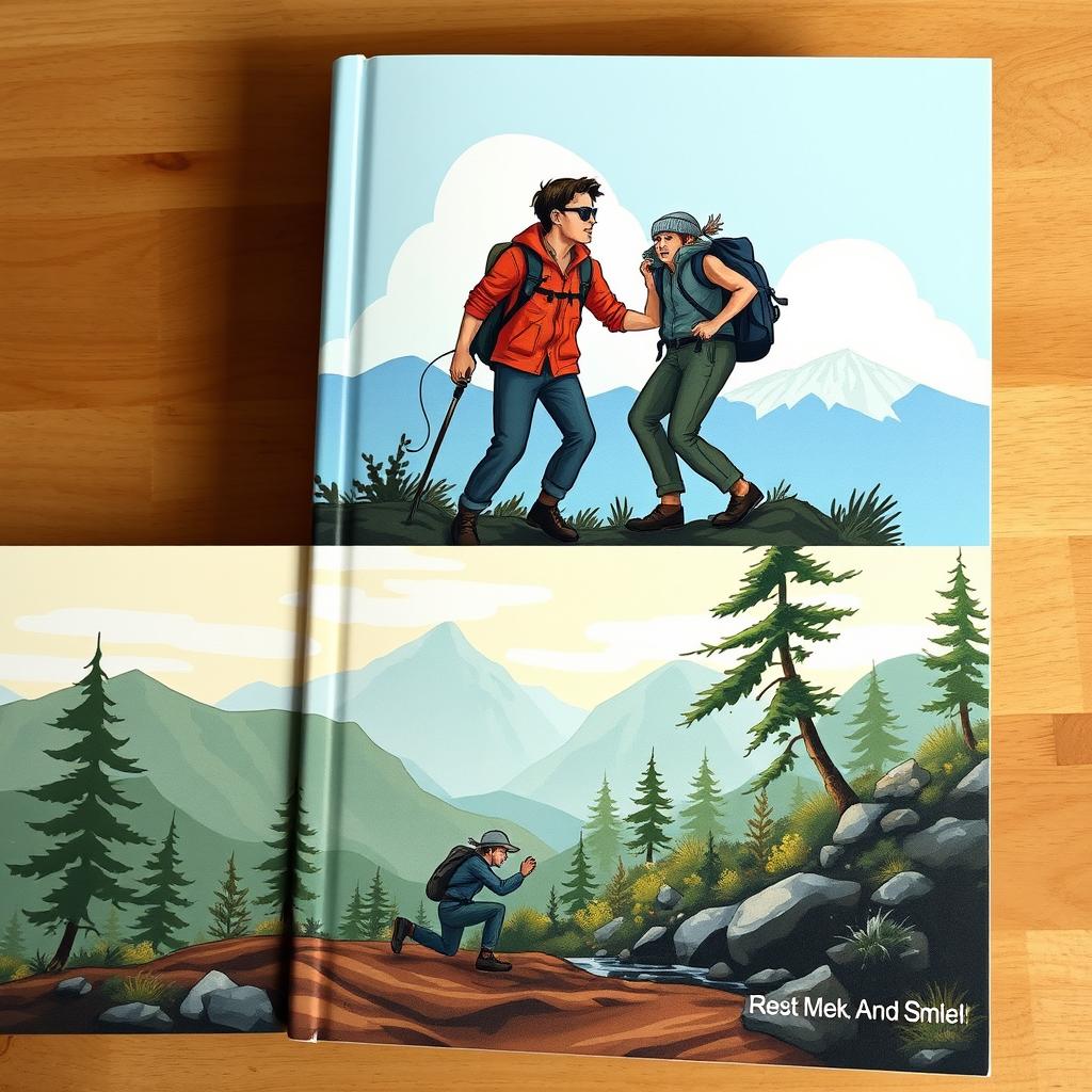 Create a book cover with two distinct images featuring an illustrative nature trek theme for an adult life lesson genre