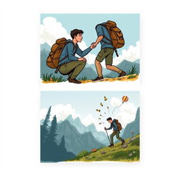 Create a book cover with two distinct images featuring an illustrative nature trek theme for an adult life lesson genre