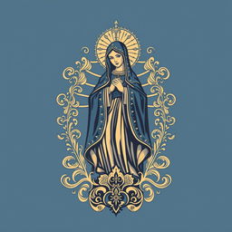 A detailed and elegant design of a t-shirt featuring Nossa Senhora Aparecida