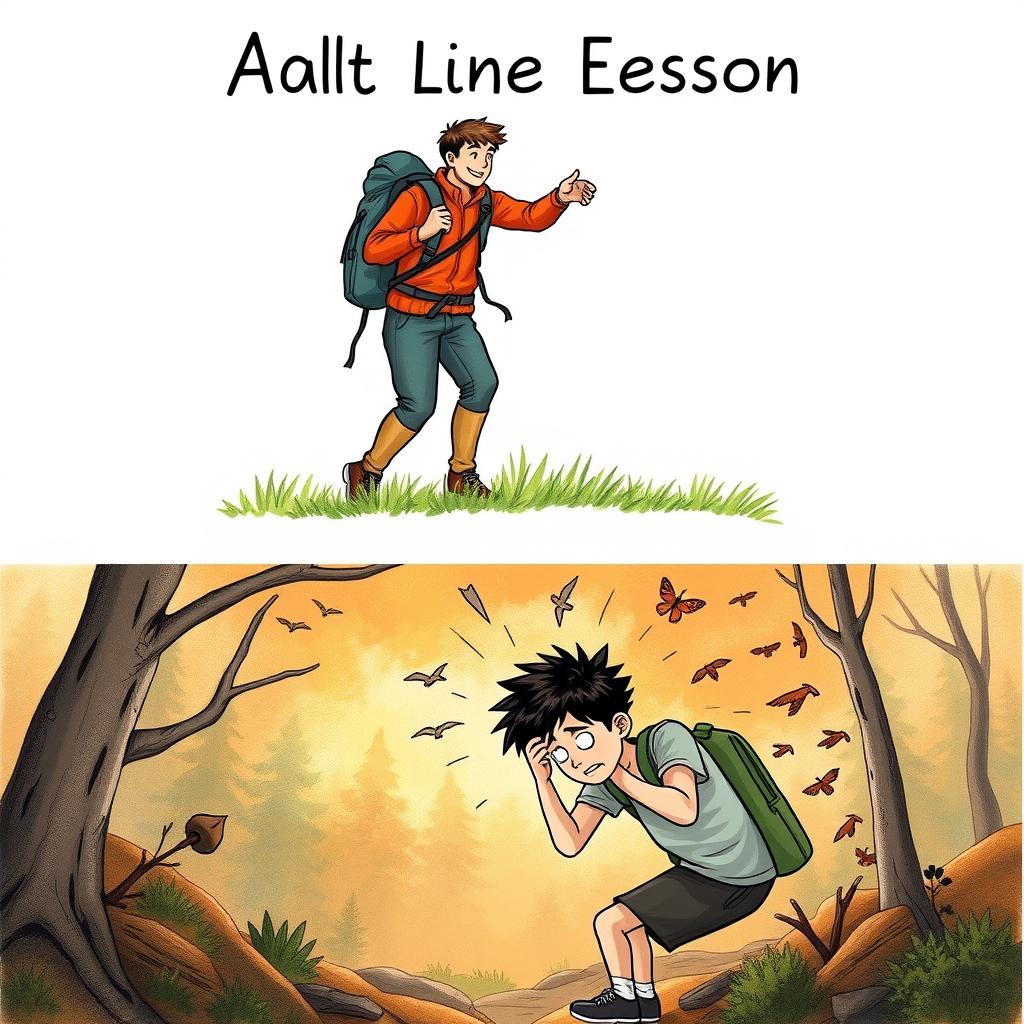 Create a book cover for an adult life lesson genre with two distinct images featuring an illustrative nature trek theme