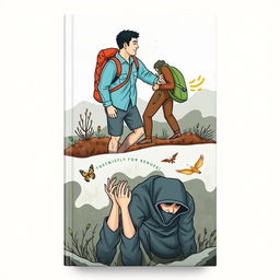 Create a book cover for an adult life lesson genre with two distinct images featuring an illustrative nature trek theme