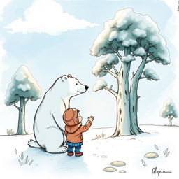 Un oso polar presenta a un niño un bosque hecho de conos de helado