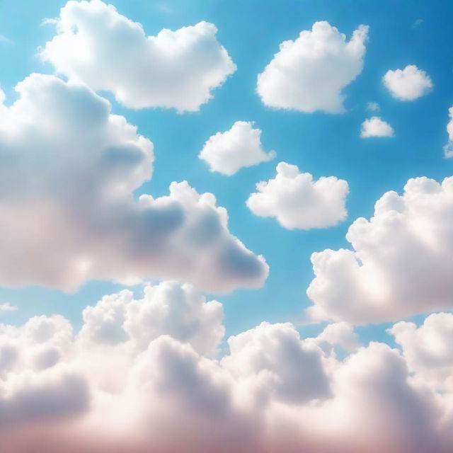 A serene sky filled with fluffy marshmallow clouds floating gently