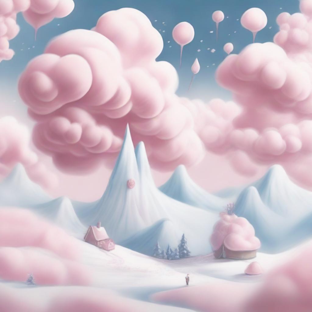 A pencil drawing of the North Pole with pink marshmallow clouds in the sky