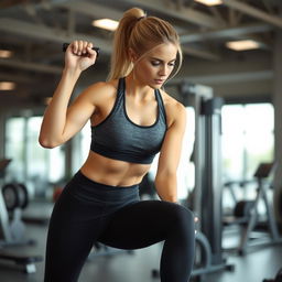 A fit and athletic blonde woman working out in a gym