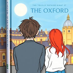 A book cover featuring two people from behind, a boy with slightly long, wavy hair, and next to him a girl with very long, red hair who is a head and a half shorter than him