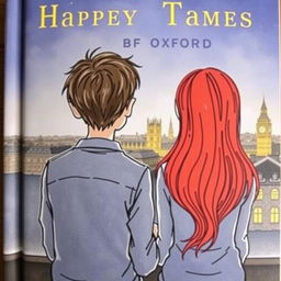 A book cover featuring two people from behind, a boy with slightly long, wavy hair, and next to him a girl with very long, red hair who is a head and a half shorter than him