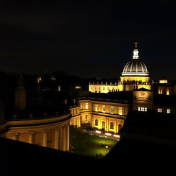 A book cover without any text, showing a night view from a rooftop with the lights on at Oxford University