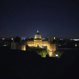 A book cover without any text, showing a night view from a rooftop with the lights on at Oxford University