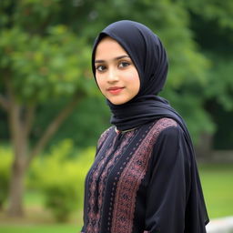 A beautiful Muslim girl wearing a black kurta