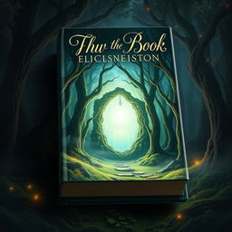 A captivating book cover design featuring an enchanted forest with a mysterious glowing portal at its center