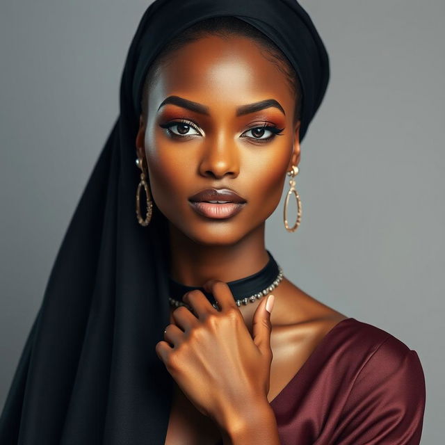 A stunning fashion model with a Somali face, showcasing elegant and stylish attire