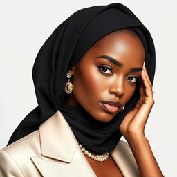 A stunning fashion model with a Somali face, showcasing elegant and stylish attire