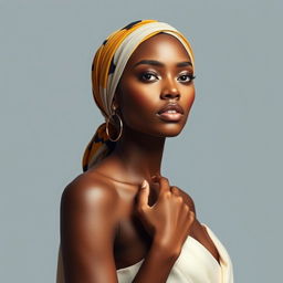 A stunning fashion model with a Somali face, showcasing elegant and stylish attire