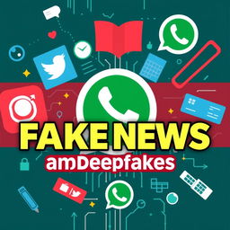 Create a WhatsApp cover image highlighting the issue of fake news and deepfakes