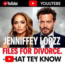 A miniature for YouTube featuring the headline 'Jennifer Lopez Files for Divorce from Ben Affleck – What We Know'