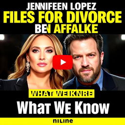 A miniature for YouTube featuring the headline 'Jennifer Lopez Files for Divorce from Ben Affleck – What We Know'