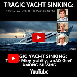 A horizontal miniature for YouTube featuring the headline 'Tragic Yacht Sinking: Tycoon Mike Lynch, Daughter, and Chef Among Missing'