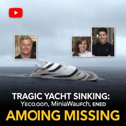 A horizontal miniature for YouTube featuring the headline 'Tragic Yacht Sinking: Tycoon Mike Lynch, Daughter, and Chef Among Missing'