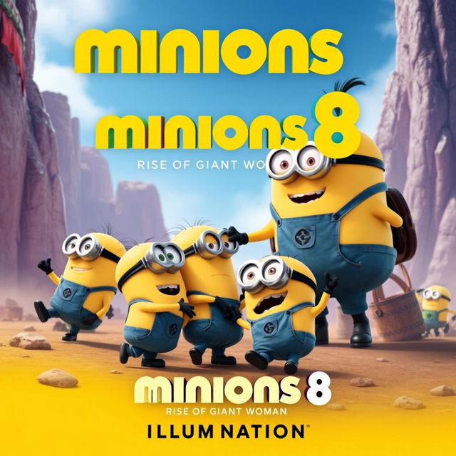 Create a movie poster for 'Minions 8: Rise of Giant Woman' by Illumination