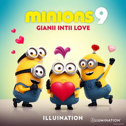 Create a movie poster for 'Minions 9: Giant Woman Fall in Love' by Illumination