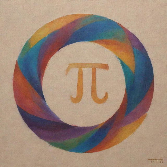 Artistic representation of the Pi (π) symbol incorporated in a canvas of abstract art showing mathematical elegance