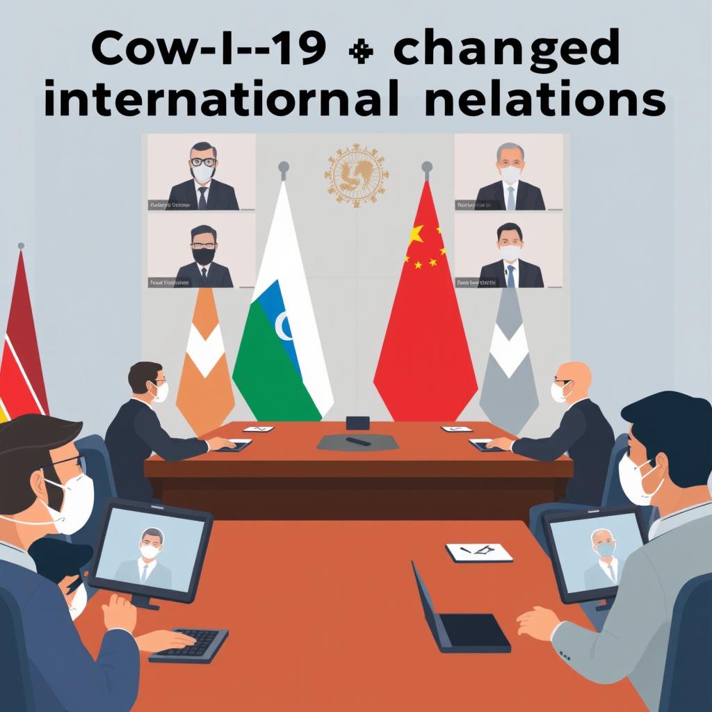 Create an image that illustrates how Covid-19 has changed international relations