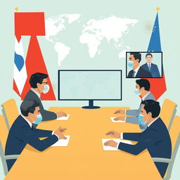 Create an image that illustrates how Covid-19 has changed international relations