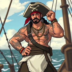 A unique fusion character of a cholo and a pirate, featuring traditional cholo attire with pirate accessories